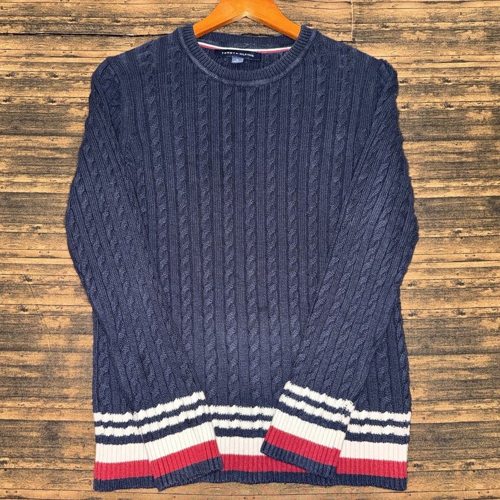 Tommy Hilfiger Cable Knit Sweater Preppy Women's Medium Navy Blue